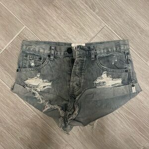 One Teaspoon Bandits Distressed Button Cuff Hem Shorts